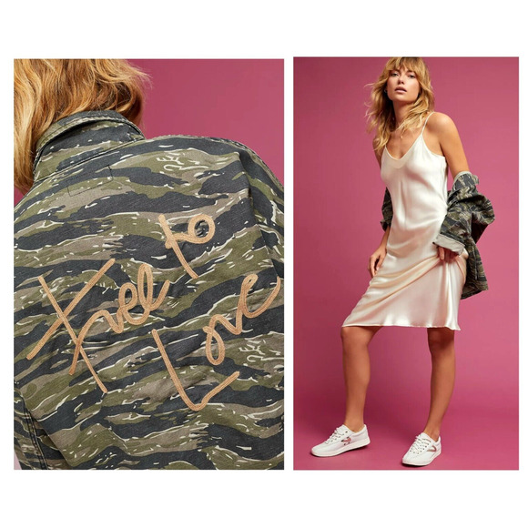 Current/Elliott Jackets & Blazers - CURRENT/ELLIOTT "Free to Love" chic camo cotton-linen pocket goop jacket $298 M